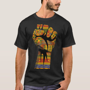 Camiseta padrão kente africano punho erguido poder negro
