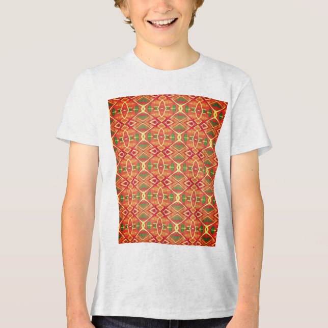 Camiseta Padrão laranja e verde (Frente)