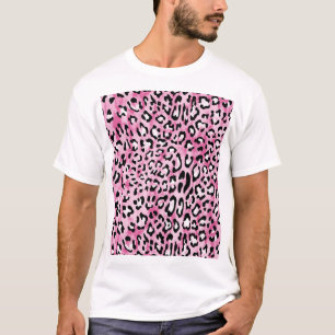 Camiseta Padrão-Leopardo Branco Cor-de-rosa.