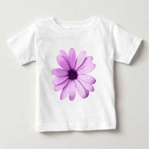 Camiseta padrão listrado com margaridas roxas