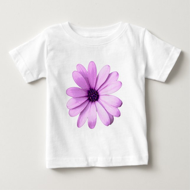Camiseta padrão listrado com margaridas roxas (Frente)