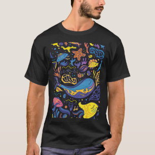 Camiseta Padrão Mar Luminoso - desenho de Doodle do Mar