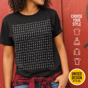 Camiseta Padrão Moderno da Cruz Cristã Coração Sagrado Verm