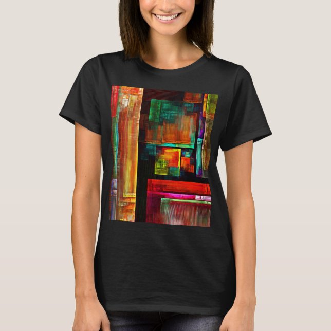 Camiseta Padrão Moderno de Abstrato de Arte Quadrados Color (Frente)