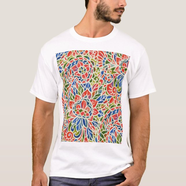 Camiseta Padrão Multicolor Paisley Impressão Batik (Frente)