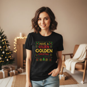 Camiseta Padrão Natalino Dourado de Tricô Retro Amarelo Ver