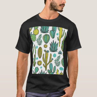 Camiseta Padrão Natural dos Cactos Desenhados À Mão