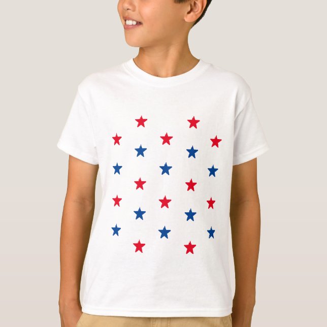 Camiseta Padrão Patriótico de estrelas brancas azuis 4 de j (Frente)
