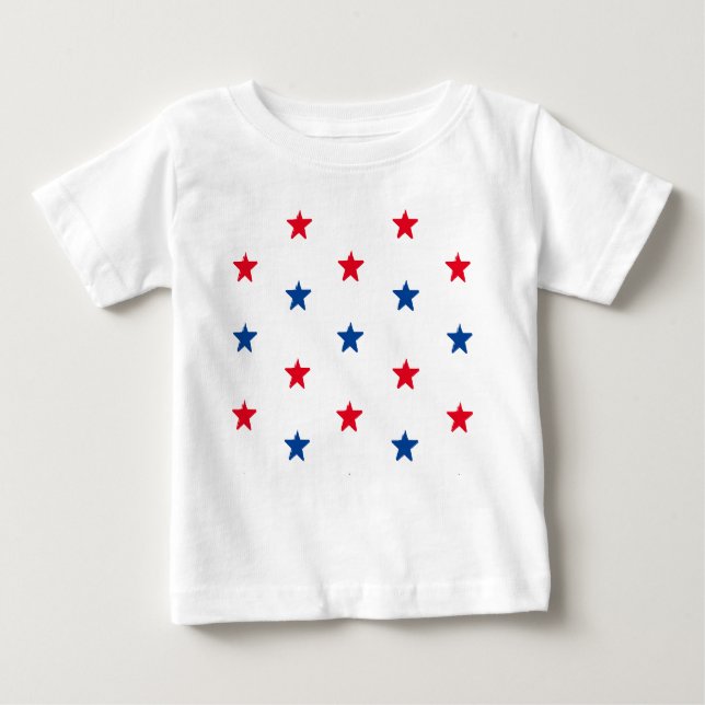 Camiseta Padrão Patriótico de estrelas brancas azuis 4 de j (Frente)