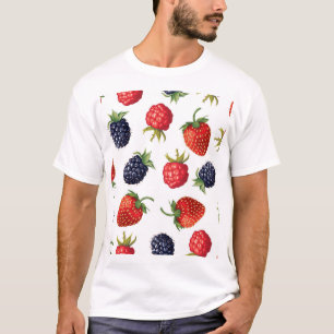 Camiseta Padrão Realista de Berries Delicioso Sem Olhos