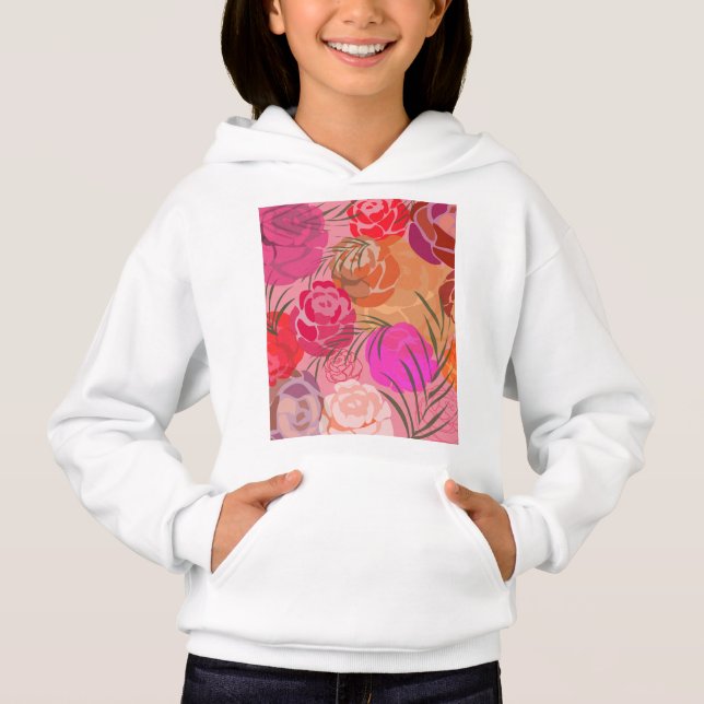 Camiseta Padrão rosa com flores e plantas (Frente)