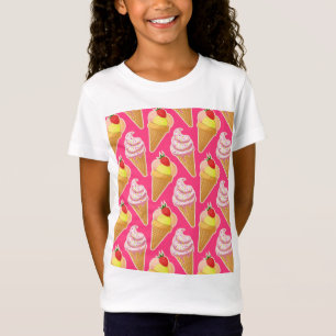 Camiseta Padrão rosa Kawaii com sorvete de morango