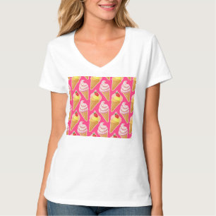Camiseta Padrão rosa Kawaii com sorvete de morango