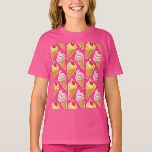 Camiseta Padrão rosa Kawaii com sorvete de morango