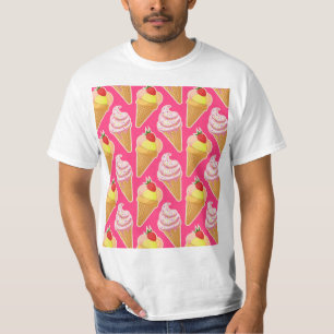 Camiseta Padrão rosa Kawaii com sorvete de morango