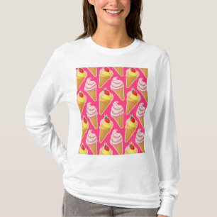 Camiseta Padrão rosa Kawaii com sorvete de morango