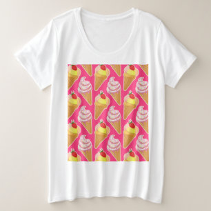 Camiseta Padrão rosa Kawaii com sorvete de morango