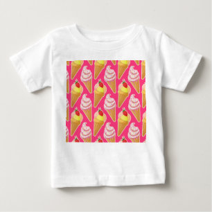 Camiseta Padrão rosa Kawaii com sorvete de morango