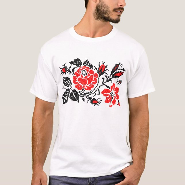 Camiseta Padrão Russo Rosa vermelho&preto (Frente)