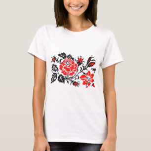Camiseta Padrão Russo Rosa vermelho&preto