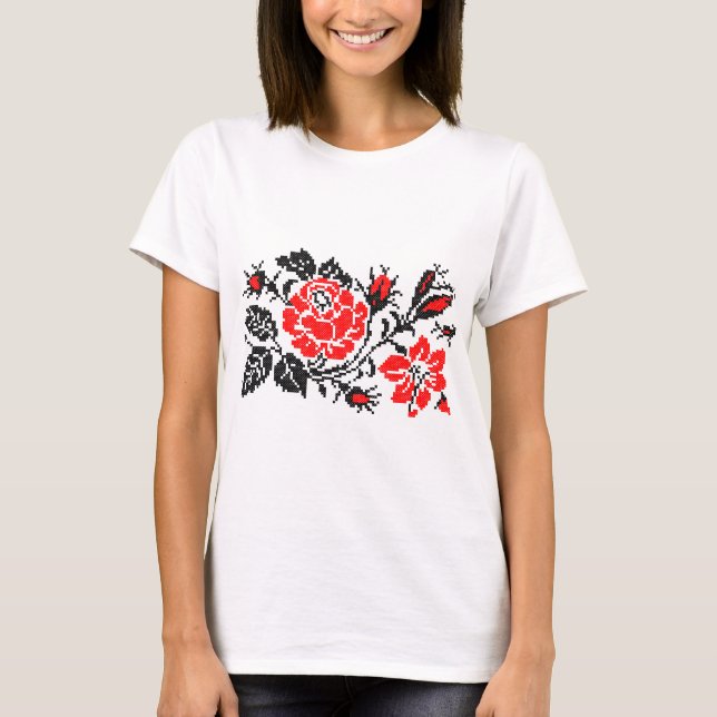 Camiseta Padrão Russo Rosa vermelho&preto (Frente)