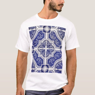 Camiseta Padrão Rustic Vintage - Azulejos Portugueses - Az