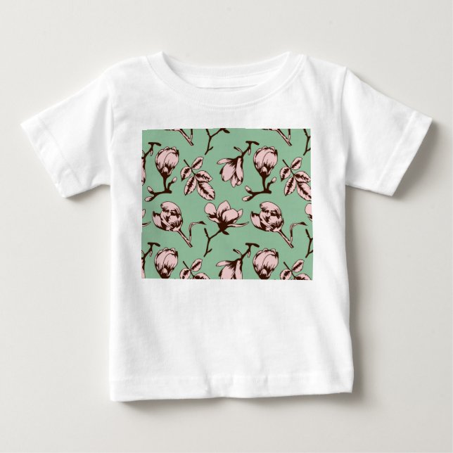 Camiseta Padrão sem costura com botões de flores de primave (Frente)