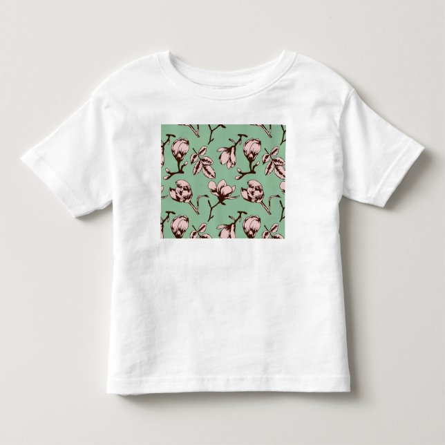 Camiseta Padrão sem costura com botões de flores de primave (Frente)