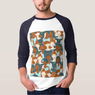 Camiseta Padrão sem costura com garotas negras e brancas