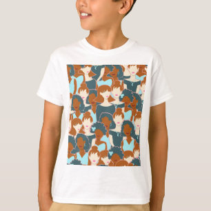 Camiseta Padrão sem costura com garotas negras e brancas