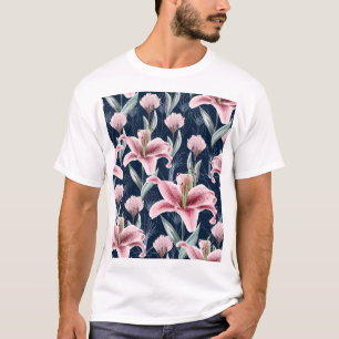 Camiseta Padrão Sem Costura De Flor Rosa.