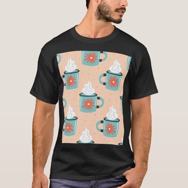 Camiseta Padrão sem costura de taça azul claro. (Frente)