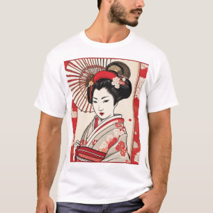 Camiseta Padrão Tradicional de Design Japonês - Geométrico 