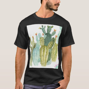 Camiseta Padrão Vintage Cactos Blooming Watercolor