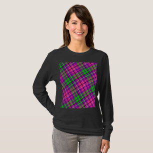 Camiseta Padrão Xadrez Escocês Rosa e Verde sobre Roxo