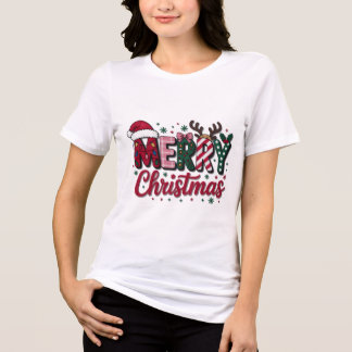 Camiseta Padrão Xadrez Feliz Natal Tipografia Texto