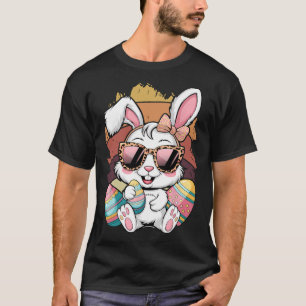 Camiseta Padrão Xadrez Rosa Fofo Coelho da Páscoa Face Coel