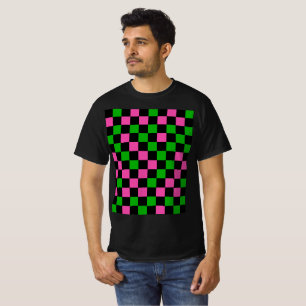 Camiseta Padrão Xadrez Rosa Verde e Preto