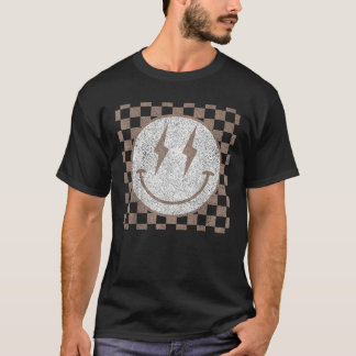 Camiseta Padrão Xadrez Rosto Feliz Retro Cara Sorriso Tendê
