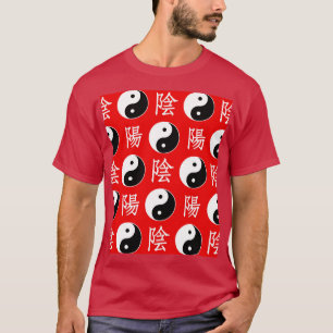 Camiseta Padrão Yin Yang Chinês Vermelho