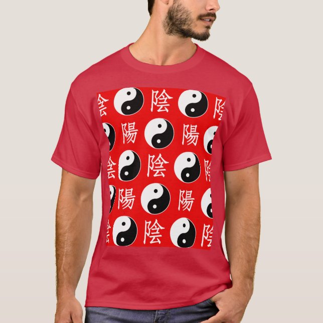Camiseta Padrão Yin Yang Chinês Vermelho (Frente)