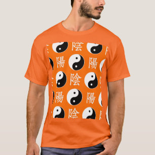 Camiseta Padrão Yinyang Chinês de Fundo Laranja