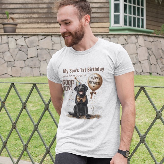 Camiseta Padre Black Lab Personalizado no Aniversário (cute happy birthday balloon black labrador confetti party hat  t-shirt for dad)