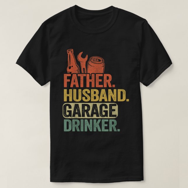Camiseta Padre Husband Garage Drinker Vintage Pai Mecânico (Frente do Design)