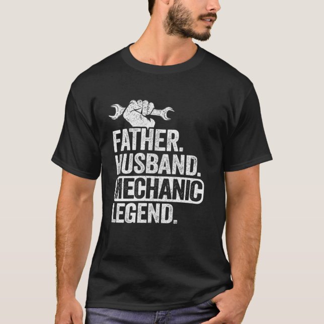 Camiseta Padre Husband Mechanic Legend Racing Auto (Frente)