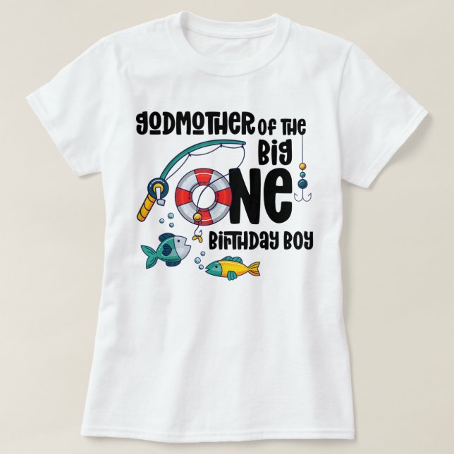 Camiseta Padrinha Grande Um Aniversário De Pesca De Garoto  (Frente do Design)
