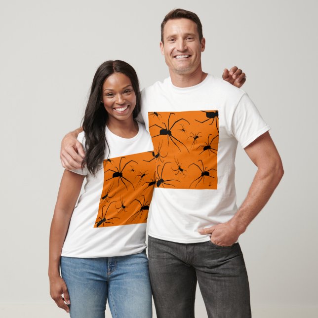 Camiseta Padrões de Aranhas do Dia das Bruxas Laranja, Aran (Unissex)