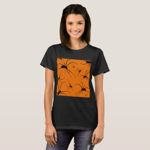 Camiseta Padrões de aranhas do Dia das Bruxas Laranja, T-S 