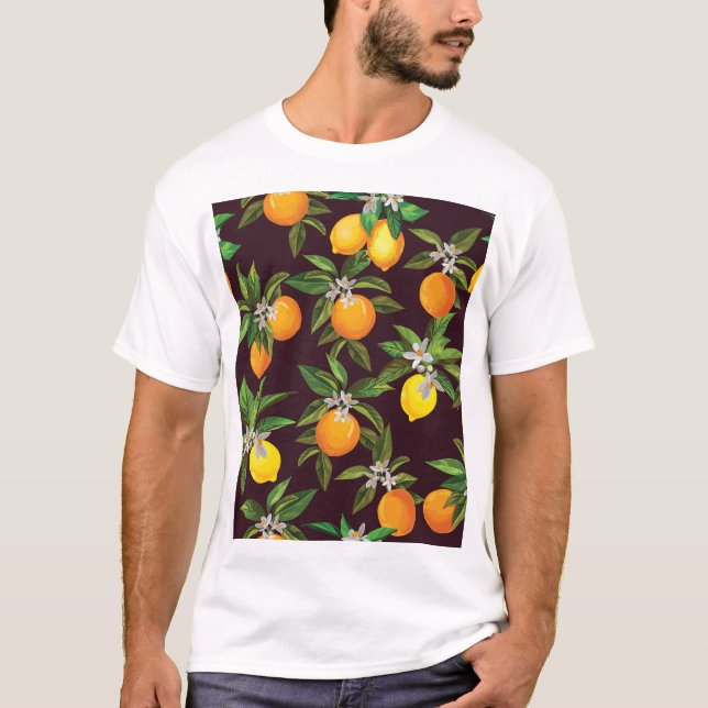 Camiseta Padrões De Citros, Laranjas De Limões Vintage. (Frente)