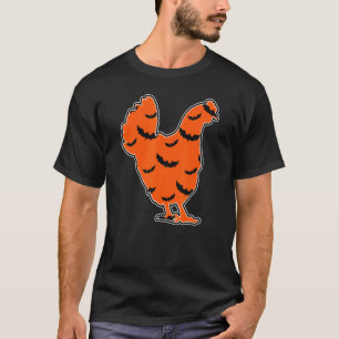 Camiseta Padrões de Dia das Bruxas de Frango - Preto Laranj